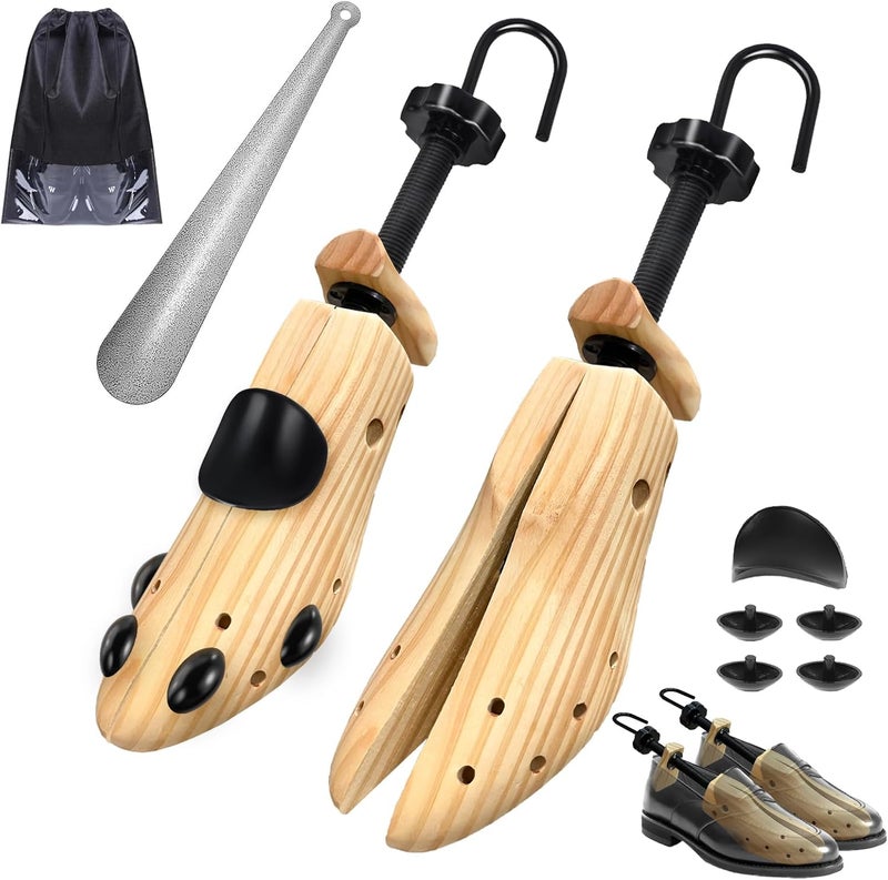 eachway Wooden Shoe Stretcher Men and Women for Wide Feet, Pair Premium of 4-way Shoe Tree Widener Stretch Length & Width - Image 1